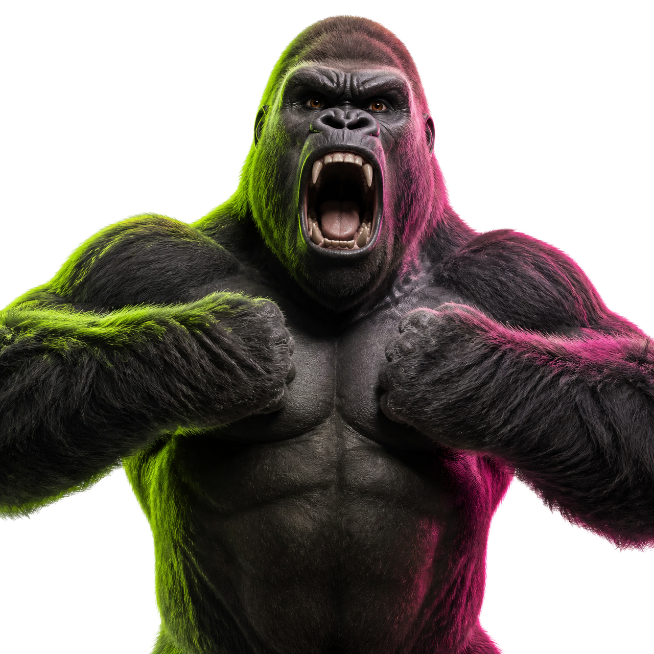 The APESHITE gorilla roaring and pounding its chest